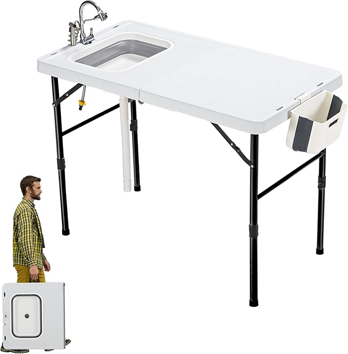 Dragosum 50" Folding Fish Cleaning Table with Foldable Sink, Outdoor Fillet Station Portable Camping Kitchen Station with Smaller Folding Volume, Larger Desktop, Fish Cleaning Kit