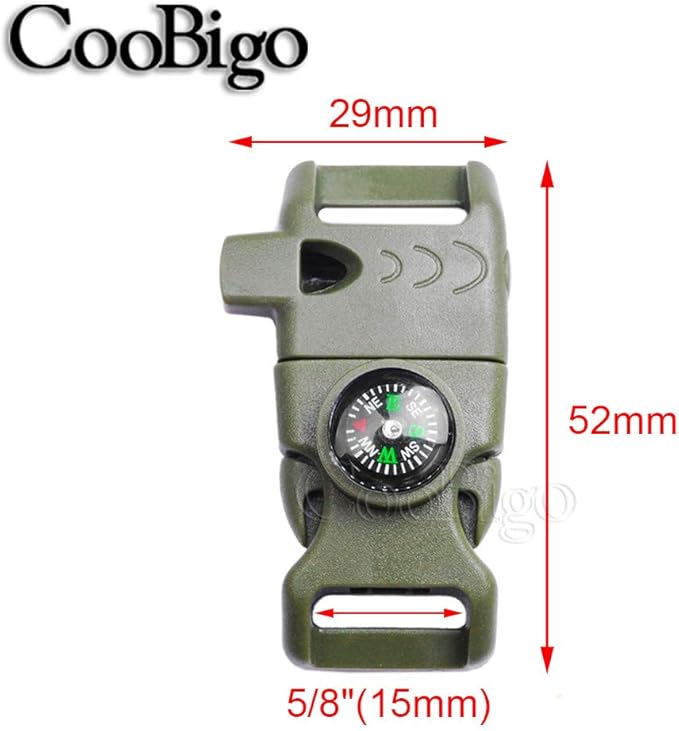 CooBigo 5/8" Compass Whistle Buckle Plastic Paracord Bracelet Outdoor Camping Emergency Survival Travel Kits