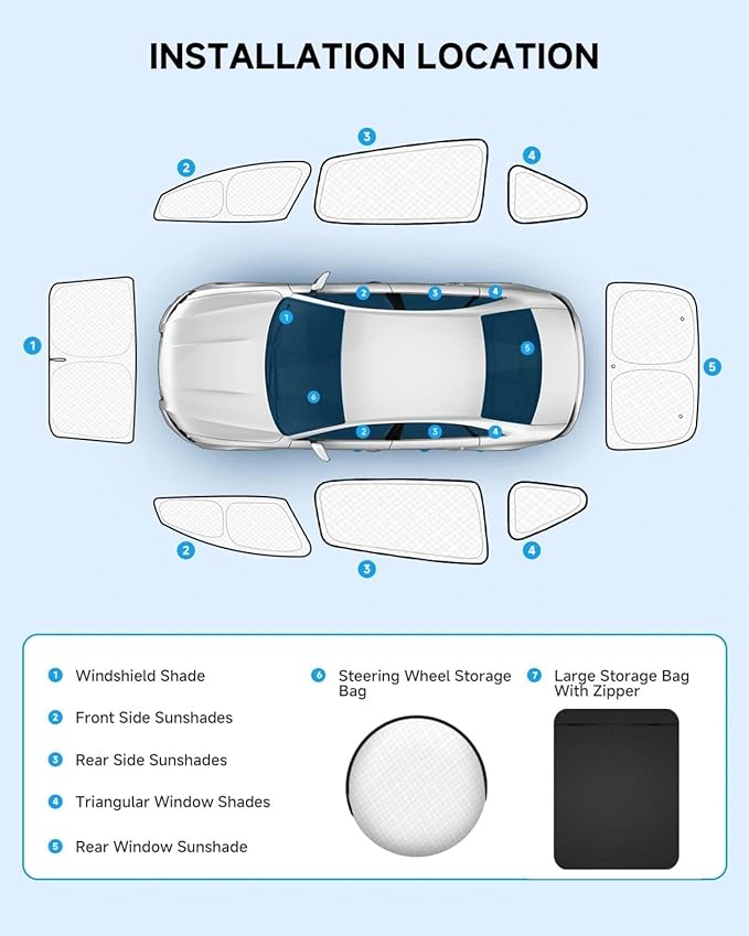 8pcs Thicken Full Car Window Shades for Toyota RAV4 2019-2024，Accessories, Reflective Windshield Sunshade Window Covers for Side Rear,UV Block and Blackout Privacy for Camping