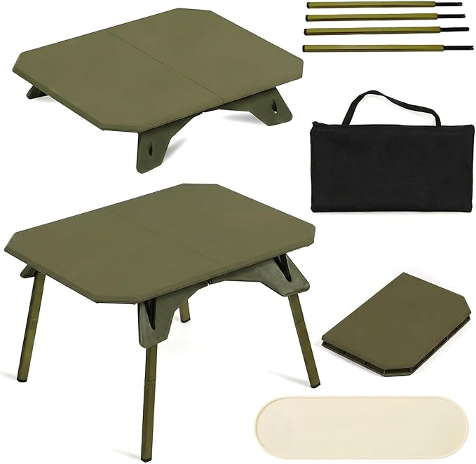 Foldable Camping Table | Adjustable Height Portable Camp Table for Backpacking, Picnic & Car Travel | Compact Small Folding Table with Carrying Bag & Cup Coasters | Camping Essentials
