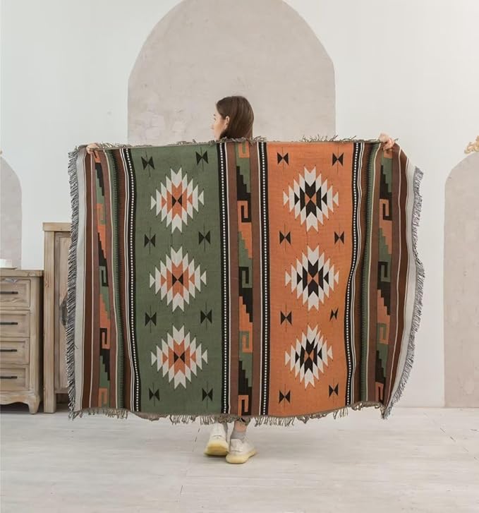 Lqprom Southwest Throw Blankets Aztec Southwestern Throws Cover Boho Native American Blankets for Gift Sofa Table Bed Living Room Decor Outdoor Camping Picnic Tent Beach Car Traveling 51"x63"