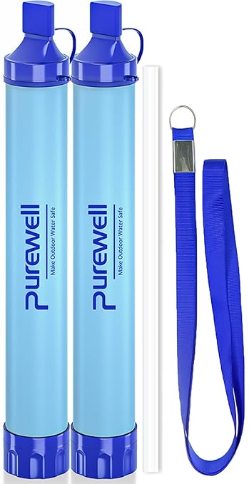 Purewell Outdoor Water Personal Water Filtration Straw Emergency Survival Gear Water Purifier for Camping Hiking Climbing Backpacking(2PCS)