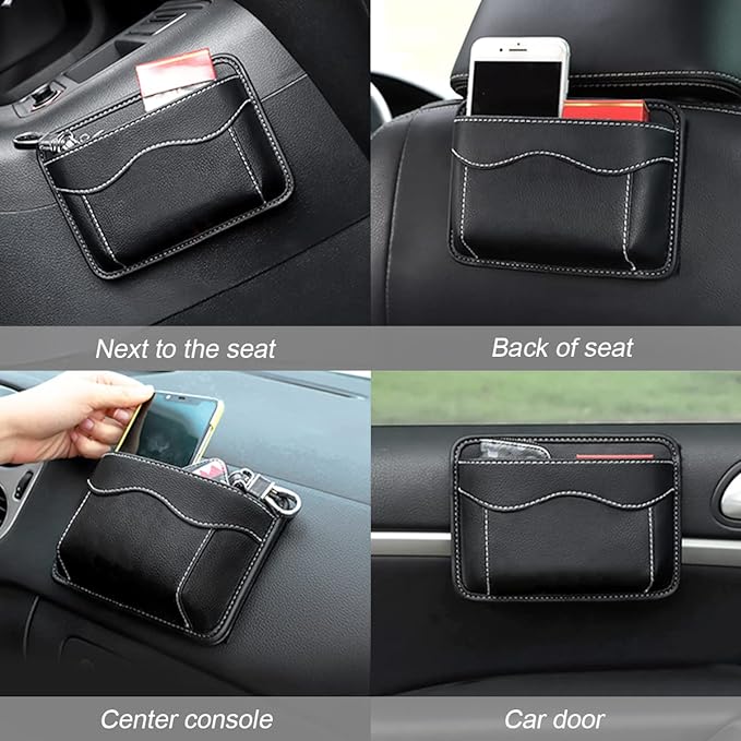 Moly Magnolia Car Seat Side Pocket Organizer, American Flag PU Leather Storage Bag, Pen Phone Holder Tray Pouch Seat Gap Filler, Interior Accessories for Auto Door Window Console (Black/Flag)