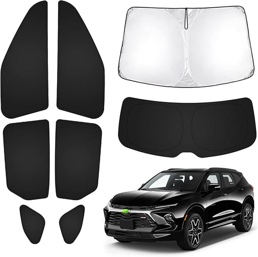 T TGBROS Windshield Sun Shade for Chevrolet Blazer 2019-2024 2025 2026 Car Window Shades Thicken UV Block and Blackout Privacy Foldable Sunshades 8PCS Accessories Keep Cool Sun Visor Covers