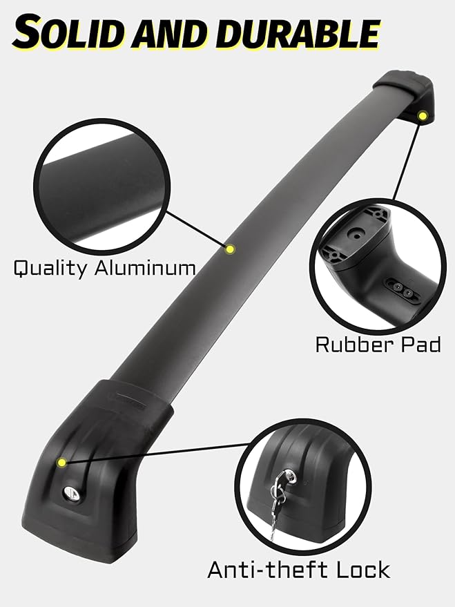 Roof Rack Cross Bars Compatible with Grand Cherokee Altitude & SRT & Trackhawk with Roof Black Moldings 2011-2021 with Anti-Theft Lock, Black Matte Aluminum Anti-Corrosion Crossbars