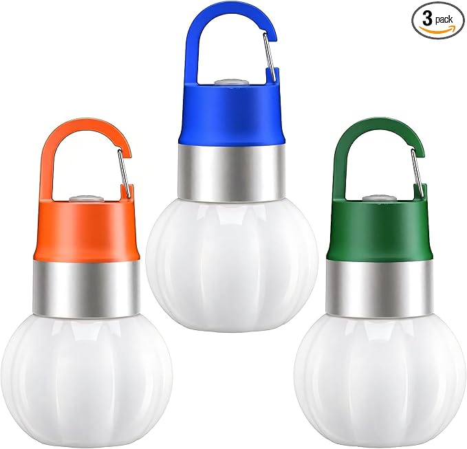 3-Pack Rechargeable LED Camping Lanterns, Mini Tent Light with 10 Modes & Hanging Clip, IPX5 Waterproof Small Outdoor Ambient Lighting for Hiking, Emergency, Fishing (Mixed Colors