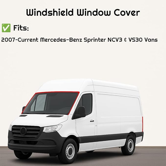 Insulated Front Windshield Cover for 2007-2026 Mercedes-Benz Sprinter NCV3/VS30 Vans, Blackout Privacy Sun Shades for Stealth Camping – Dark Gray