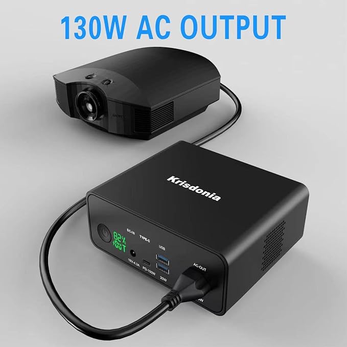 Krisdonia 130W Portable Power Bank, 148WH/40000mAh Portable Laptop Charger Battery Backup with 110V AC Socket/ 100W Type-C Port/2 USB QC3.0 for CPAP Outdoor Camping Trip Hunting Emergency