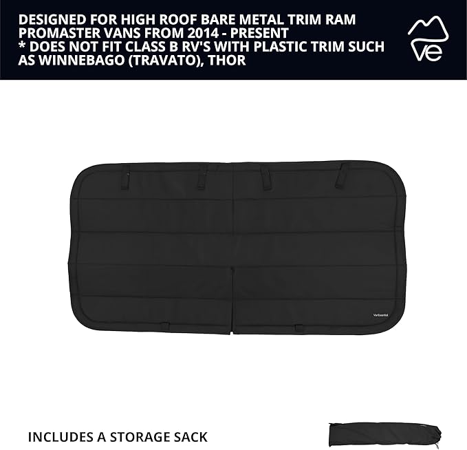 VanEssential Insulated Stealth Blackout Sliding Door Window Cover Designed for RAM Promaster with Bare Metal Window Frame Van Years 2014 to Current Model - Black