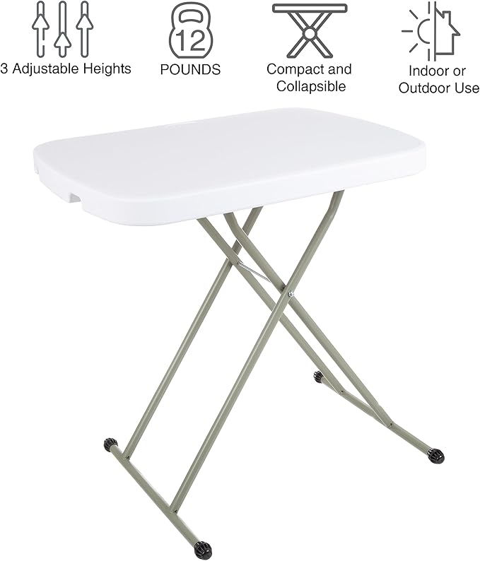 Lavish Home Portable Folding Tables - Lightweight Portable Folding Desk with Adjustable Height - Small Indoor Outdoor Plastic Table for TV Tray, Playing Cards & Craft Room (Set of 2/White/26 Wide)