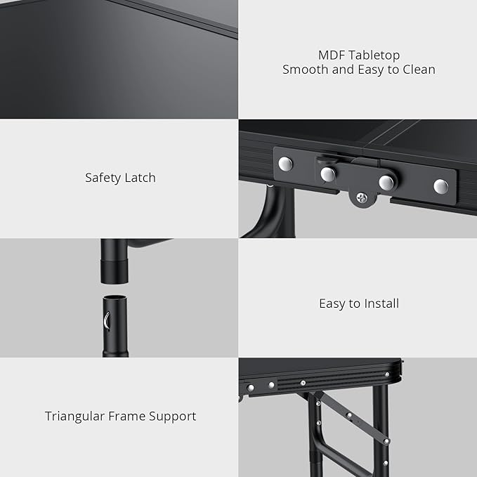 EYPINS Folding Camping Table Portable - Pure Black Aluminum 22.8x15.7'',3 Height Adjustable Small Outdoor Folding Table,Waterproof Lightweight Table with Carry Handle for Picnic,Cooking,BBQ,Beach