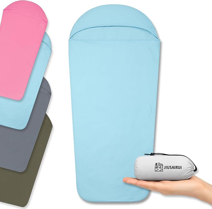 JIUSAIRUI 4.2oz Ultralight Sleeping Bag Liner – No Zipper Portable Travel Sheet, Quick-Dry & Machine Washable,Ideal for Camping, Hotels, Backpacking,Hostels