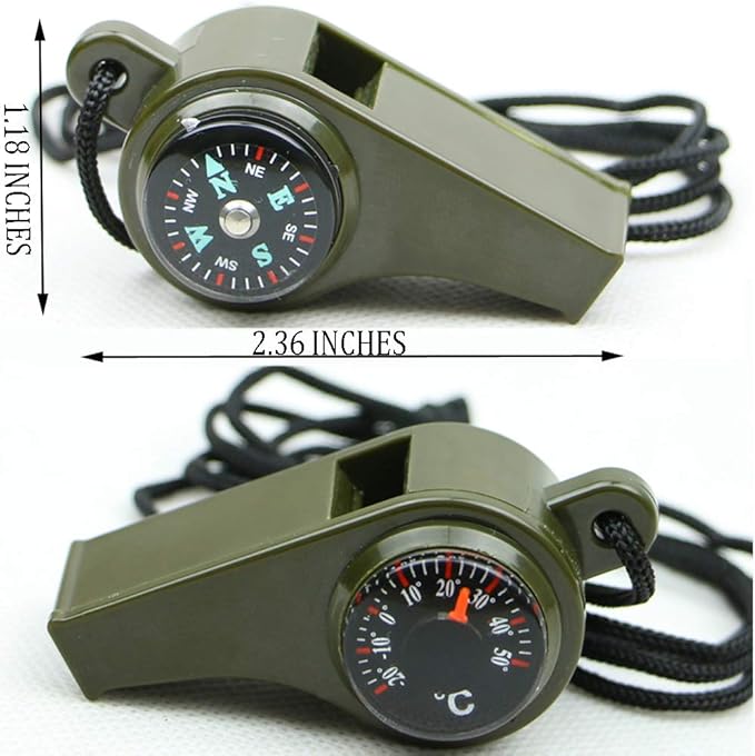 TTSAM Emergency Whistle with Lanyard, Multi-Functional 3 in1 Survival Gear Compass Thermometer for Outdoor Camping Hiking
