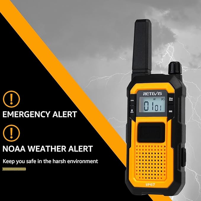 Retevis RB48 Walkie Talkies for Adults, Mil-Standards 810H, Waterproof Two Way Radio with G-Type Earpiece, 2-Meter Dropproof, VOX, Vibration Reminder, Emergency Alert, for Construction Site(6 Pack)