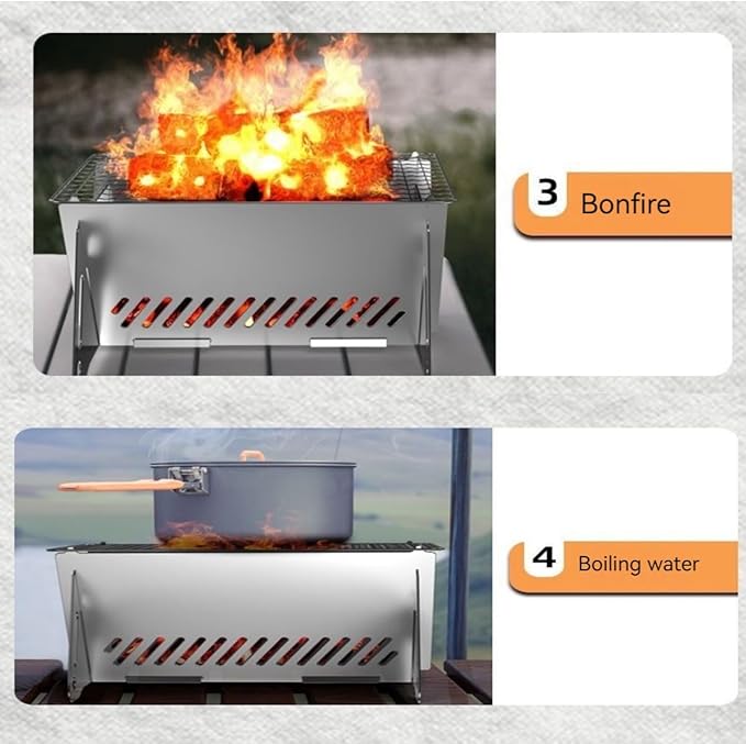 WINB Portable Folding BBQ Grill for 1-2 People - Mini Charcoal Grill for Camping, Compact Stainless Steel Fire Pit with Carry Bag, Outdoor Grill for Backyard, Hiking & Picnic (8.2X5.5 IN)