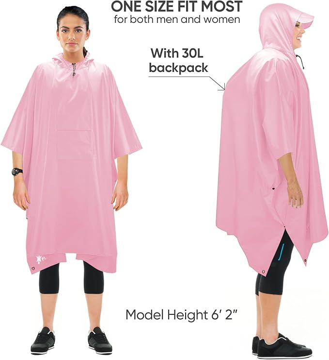 PTEROMY 3-in-1 Hooded Rain Poncho for Adult with Pocket, Waterproof Lightweight Unisex Raincoat for Hiking Camping Emergency