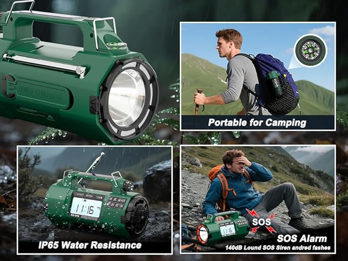 Emergency NOAA Weather Alert Radio, 5000mAh AM/FM Portable Radio with Solar, Hand Crank & AC Power, Replaceable Battery, Flashlight, SOS Alarm, Clock & Headphone Jack for Home & Outdoor Emergencies