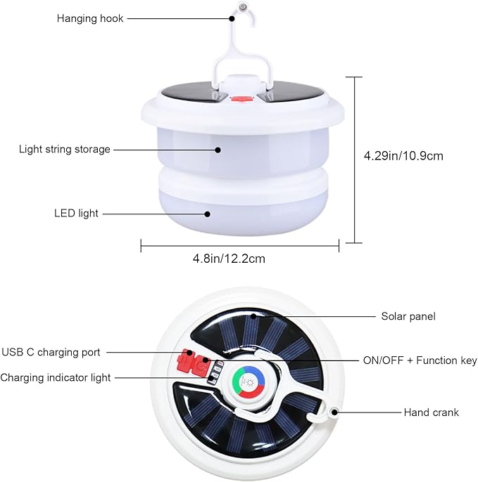 Camping String Lights Outdoor Solar, 3 in 1 Waterproof Camp Light Portable RGB String Light with 7 Modes (26.2ft), Solar/USB Rechargeable Tent Lantern for Camping, Hiking, Yard, RV, Festival Decor