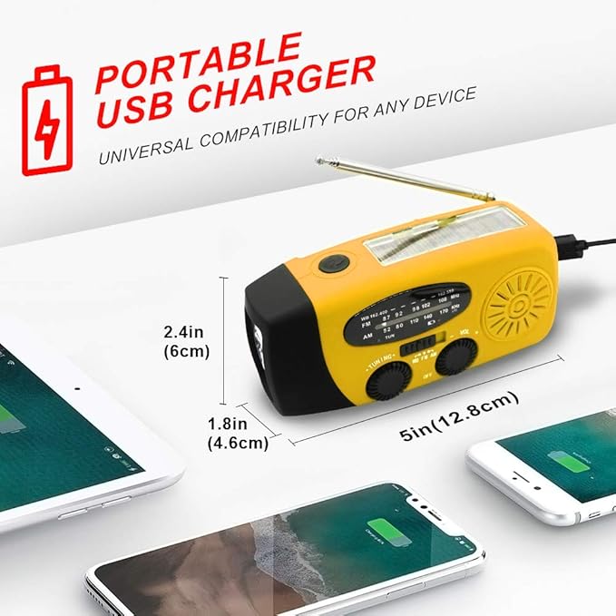 Portable Solar Emergency Weather Radio Upgrade Hand Crank AM/FM NOAA Survival Radio with 2000mAh Cellphone Charger LED Flashlight Battery Indicator for Home Camping Earthquake