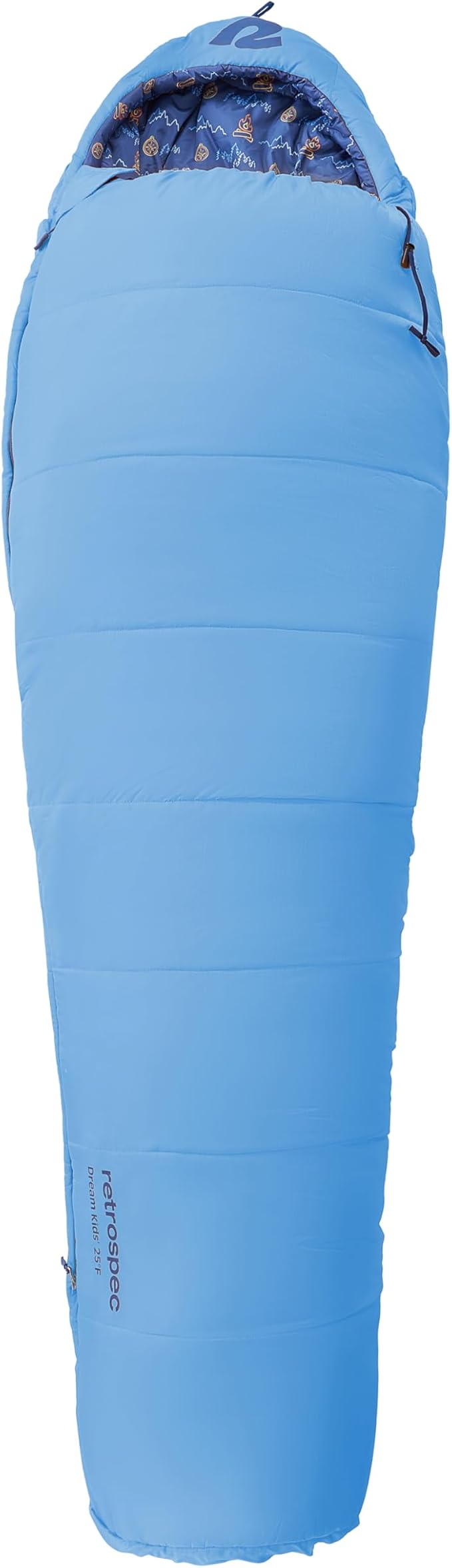 Retrospec Dream 25 Kids Sleeping Bag for Camping - Mummy Style, Water-Resistant, Lightweight 3lbs 3oz, Adjustable Length, Draft Collar, 25°F Rating