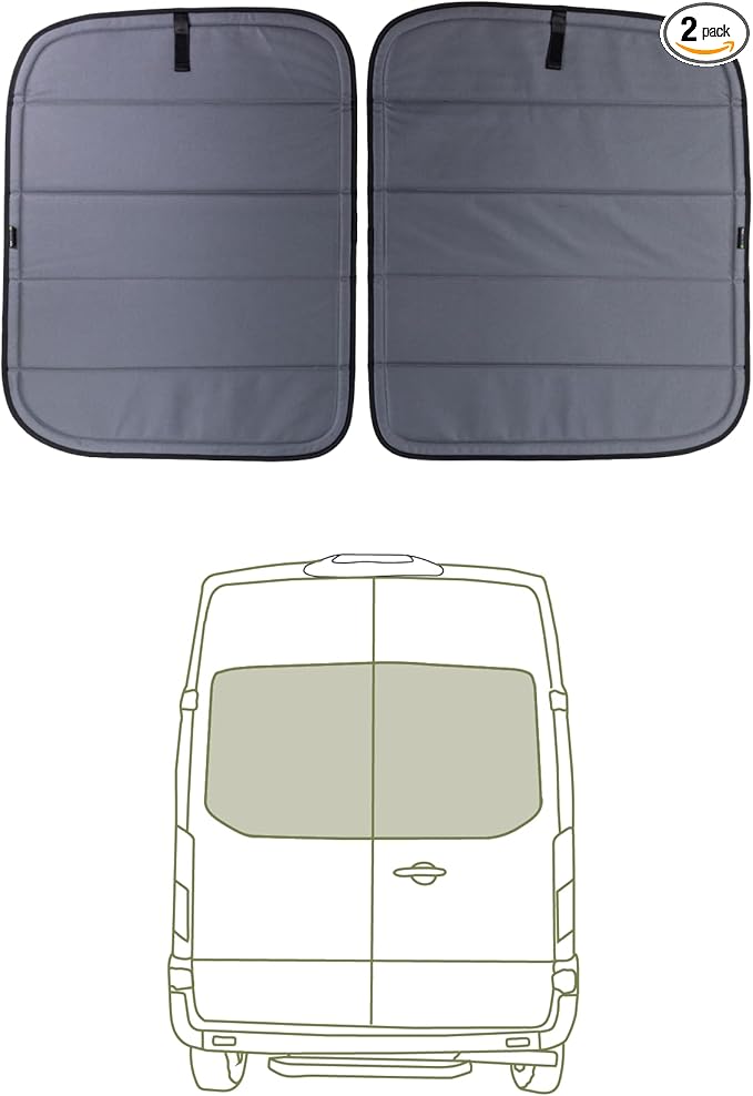 VanEssential Insulated Stealth Blackout Rear Door Window Covers Designed for Ford Transit Van High and Medium Roof Year 2015 to Current with NO Plastic Trim (Pair) - Charcoal Gray