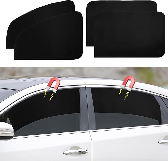 Ovege Car Window Shades 4pcs Magnetic -Side Window Sun Shade for Baby Car Privacy Curtain UV Protection－Front&Back 4pcs
