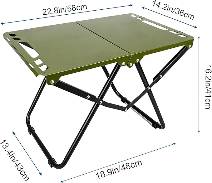 Tactical Camping Table, Collapsible Table Lightweight with Carry Bag, Durable Carbon Steel Outdoor Picnic Table for Camping, Travel expeditions, Hiking, Picnics, BBQs & Beach Trips - Green