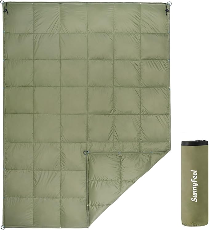 SUNNYFEEL Outdoor Camping Blanket,52"x78", Lightweight Down Waterproof Nylon Blanket Quilt for Traveling Hiking Picnic Stadium Beach Party，Army Green