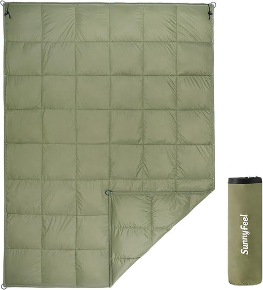 SUNNYFEEL Outdoor Camping Blanket,52"x78", Lightweight Down Waterproof Nylon Blanket Quilt for Traveling Hiking Picnic Stadium Beach Party，Army Green
