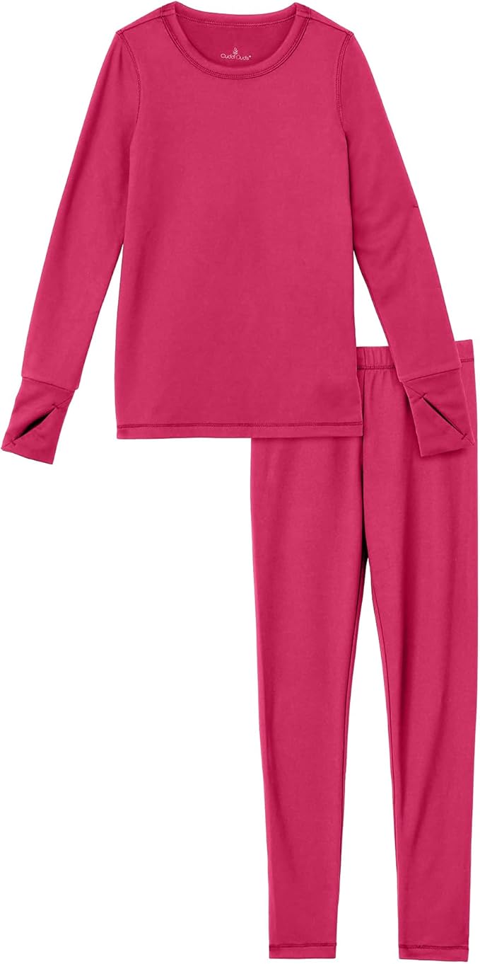 Cuddl Duds Girls Heavyweight Cold Weather Fleece Lined Thermal Set – Long Sleeve Shirt & Leggings – Long Johns for Kids