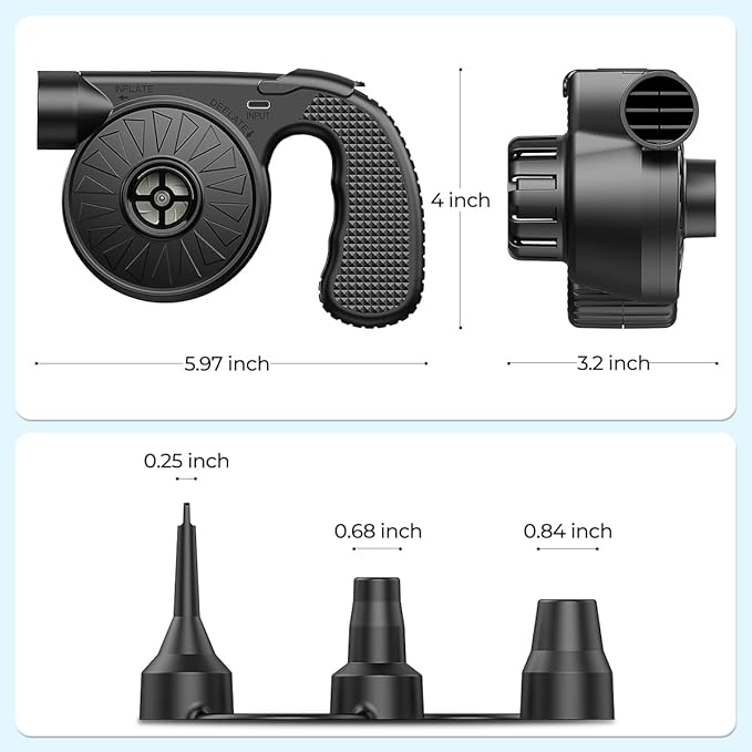 Dr.Meter Air Pump for Inflatables, 4000mAh Rechargeable Air Mattress Pump with 3 Nozzles, Quick-Fill Inflator Deflator Portable Air Pump for Inflatable Pool Floats Raft Bed Boat