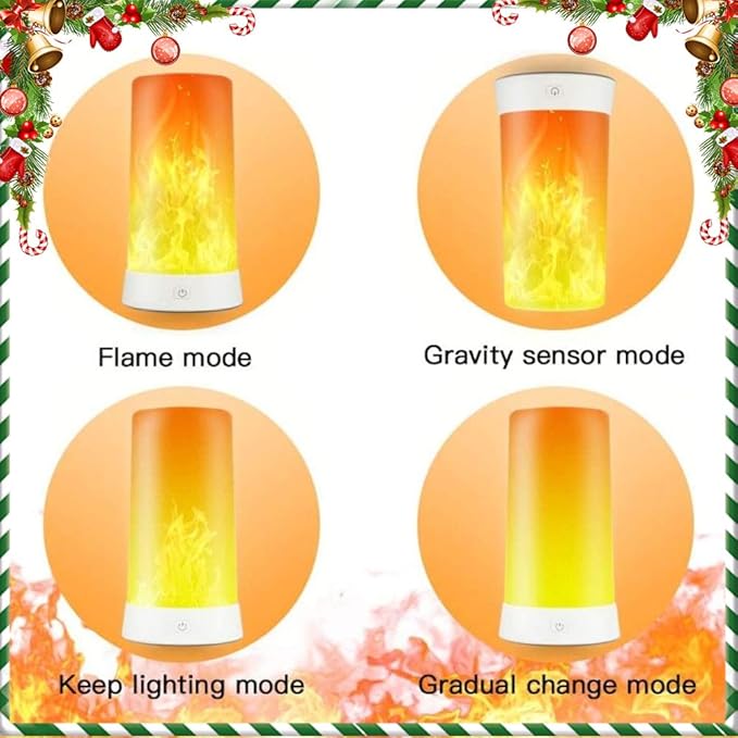LED Flame Effect Light, Flame Lamp 4 Modes USB Rechargeable Fire Lights Indoor Campfire Outdoor Decorative Lantern Hanging Lamps Fireplace Romantic Light for Home Party Camping Bar