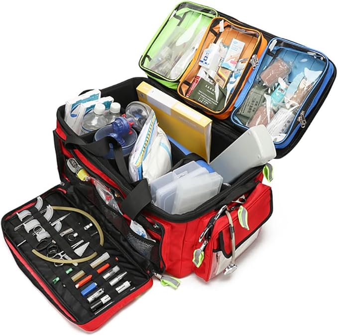 Generic Portable Trolley First Aid Kit Bag with Wheels, Large Capacity Outdoor Emergency Medical Duffle Bag Empty,Medical Trolley Bag with Compartments Removable,Ideal for EMT, EMS, Paramedics, Red