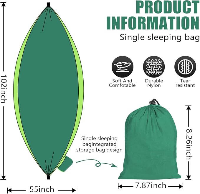 OBTANIM Camping Hammock 500lbs Portable Lightweight Single or Double Hammock with Tree Straps and Carry Bag for Camping Backpacking Hiking Travel Beach Outdoor Indoor (Green and Dark Green)
