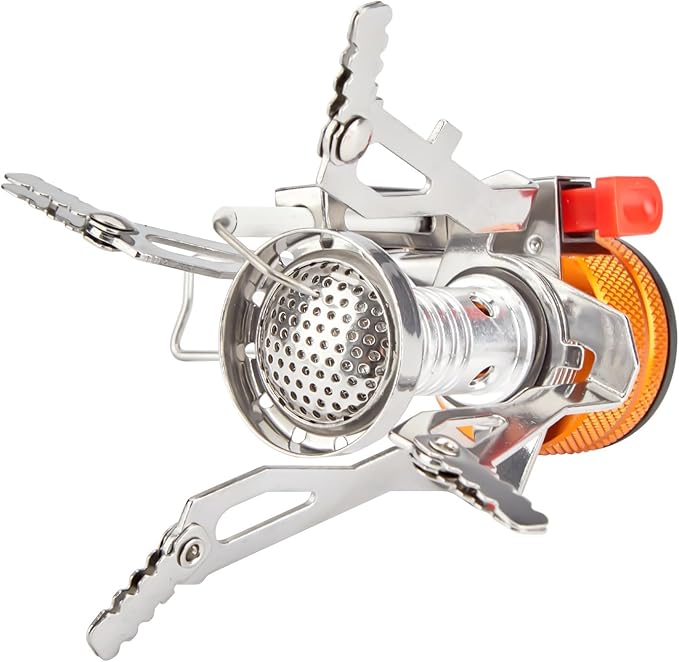 THTYBROS Portable Camping Stove with Piezo Ignition | 3000W Windproof Backpacking Stove | Compact Gas Burner for Butane/Propane Mix | Stable Support for 1-3 Person Outdoor Cooking