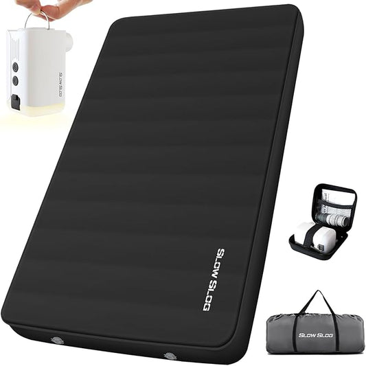 Self-Inflating Sleeping Pad with Portable Electric Air Pump, 4in Thick Memory Foam Camping Mattress for Tent Cot & Car Travel, Fast Inflate & Deflate Camping Pad, Black