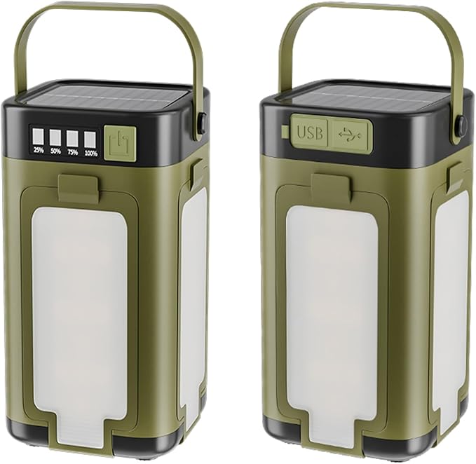Solar LED Camping Lantern Portable IPX4 Waterproof Camping Lamp Rechargeable with 2000mAh Solar Charging & LED Power Indicator Lantern with 6 Modes Portable Flashlight Tent Lights for Camping Hiking