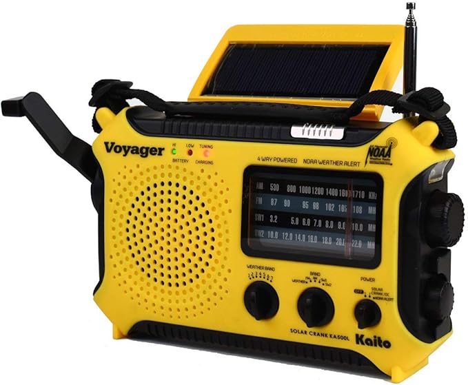Kaito KA500L 4-Way Powered Emergency AM/FM/SW NOAA Weather Alert Radio with Solar,Dynamo Crank,Flashlight