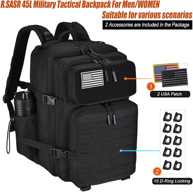 45L Tactical Backpack for Men Women, Military Assault Pack with MOLLE, Large 3 Day Bug Out Bag for Hiking Camping
