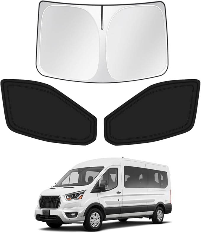 Canvcle Window Shades for 2015-2025 2026 Ford Transit Accessories Windshield Sun Shade Side Rear Window Cover Sunshade Sun Visor Shield Privacy Protection for Camping Keep Vehicle Cool Black 3PCS