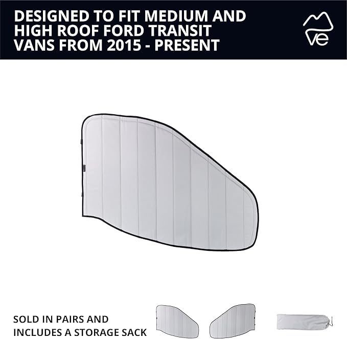 VanEssential Insulated Blackout Front Door Window Covers Designed for Ford Transit Van High and Medium Roof Year 2015 to Current (Pair) - Cool Gray