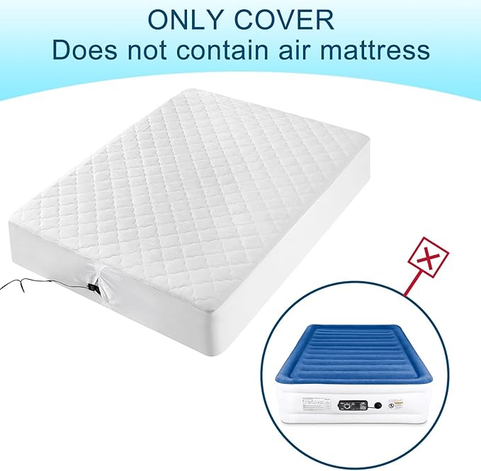 Full Air Bed Mattress Pad with 15-24 Inch Deep Pockets - Waterproof Protector for Warm Sleep & Cold Air Insulation,Perfect for Camping, Guest Bed, Pets & Overnight Visitors-White