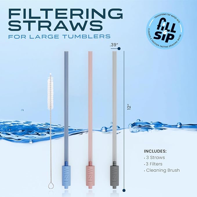 Mist Replacement Filtering Straw Compatible with Stanley Cup and 40 oz 30 oz Tumblers, 3 Pack with Gray, Blue, Pink and Cleaning Brush