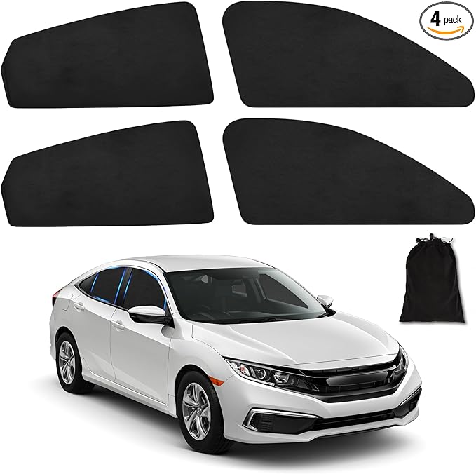 ZATOOTO Car Window Shades for Civic 2017-2024, Custom Fit Suede Car Window Covers for 100% UV & Privacy Protection, Heat Insulation, 4 Packs Side Window Sun Shade for Family Travel, Baby, Pets