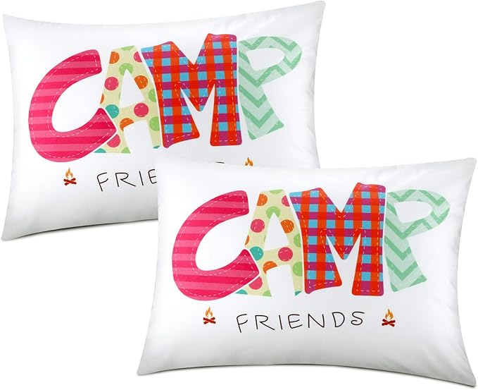 Moukeren Camp Friends Girl Autograph Pillowcase Summer Camp Pillowcase Travel Pillow Case Travel Pillow Cover for Kids Package Stuff Essentials Sleepaway Accessories (Multi Colors,2 Pcs)