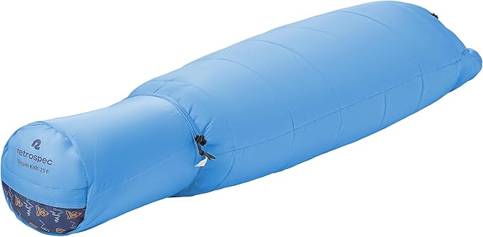 Retrospec Dream 25 Kids Sleeping Bag for Camping - Mummy Style, Water-Resistant, Lightweight 3lbs 3oz, Adjustable Length, Draft Collar, 25°F Rating