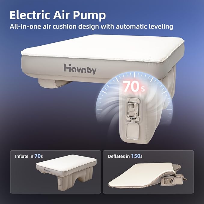 Havnby Pickup Cabin Mattress for Tundra & Tacoma, TPU Air Foam Sleeping Pad, Back Seat Inflatable Camping Bed with Rechargeable Pump, SnugNest for Toyota Pickups