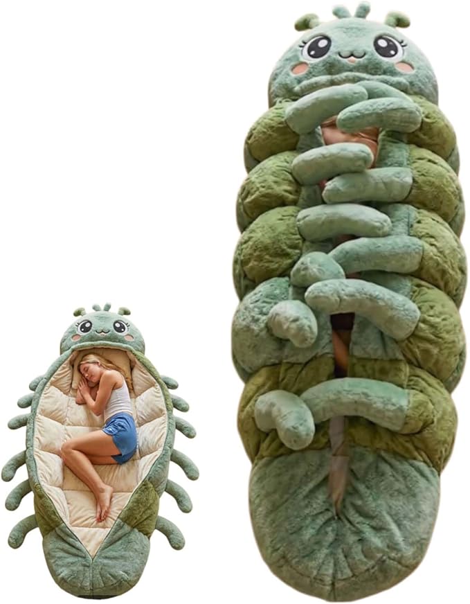 Hugging Caterpillar Sleeping Bags, Plush Cocoon Sleeping Bag, Pull Cord Sleeping Bag, Full Body Plush Lounger, Indoor Nap Pod, Cozy Reading Nest, Animal Sleeping Bags for Adults