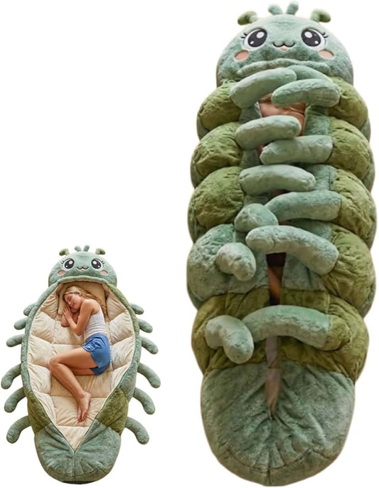 Hugging Caterpillar Sleeping Bags, Plush Cocoon Sleeping Bag, Pull Cord Sleeping Bag, Full Body Plush Lounger, Indoor Nap Pod, Cozy Reading Nest, Animal Sleeping Bags for Adults