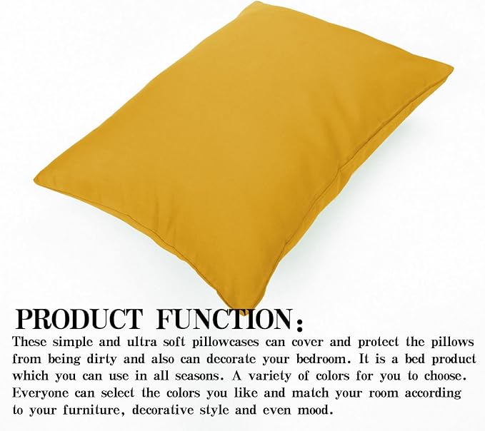 NTBAY Zippered Toddler Pillowcases Set of 2, 100% Brushed Microfiber 13x18 Pillowcases, Super Soft and Cozy Travel Kids Nursery Pillow Cases, 13x18 Inches, Ginger Yellow